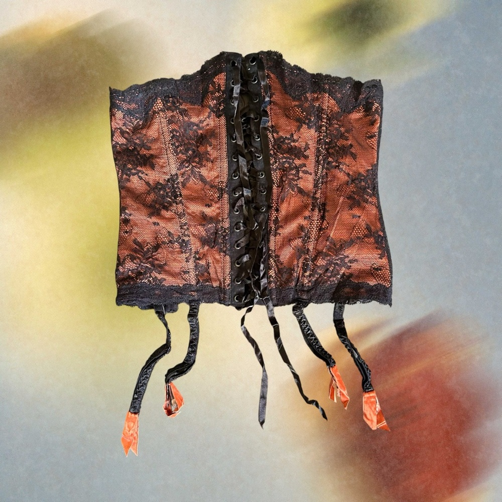 Lace-Up Black and Orange Victorian Style Corset